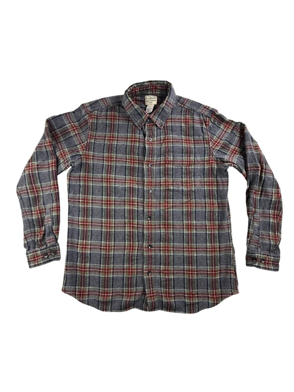 L.L. Bean Shirt Mens Large Gray Scotch Plaid Flannel Button Down Long Sleeve